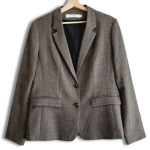 CONTEMPORAINE Simons Glen Check Plaid Blazer Jacket Tan Brown Sz 12